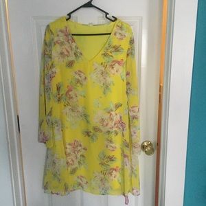 Yellow Floral V-Neck Chiffon Dress